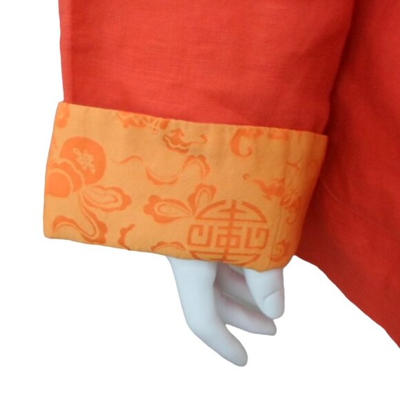 Pearl River Mandarin Tang 100% Flax Jacket Orange Cuff Sleeve Frog Clasp - Picture 5 of 7
